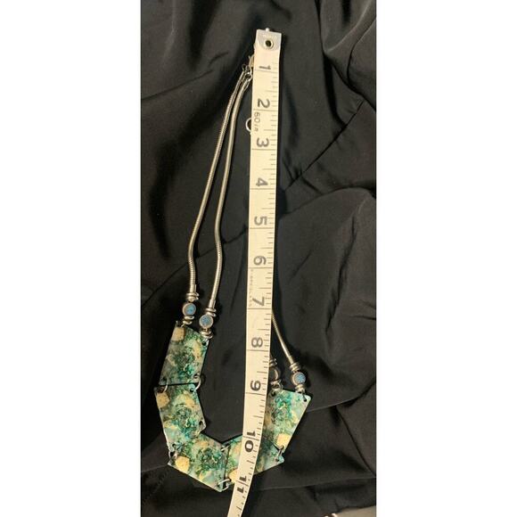 Blue Marble / Granite Look Statement Necklace Boho Silvertone - Picture 4 of 4